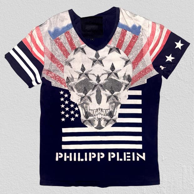 Phillipp plein 성조기 큐빅 스컬 T-shirt