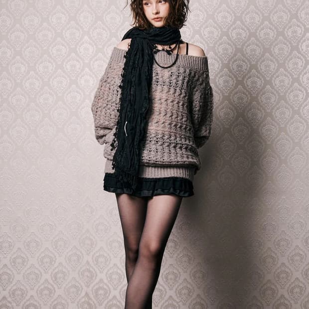 쓰리타임즈 멜로우 니트 탑 그레이