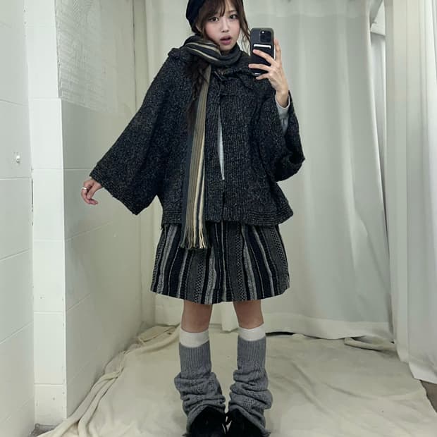 무채색 케이프 가디건 하구미 모리걸 코디세트