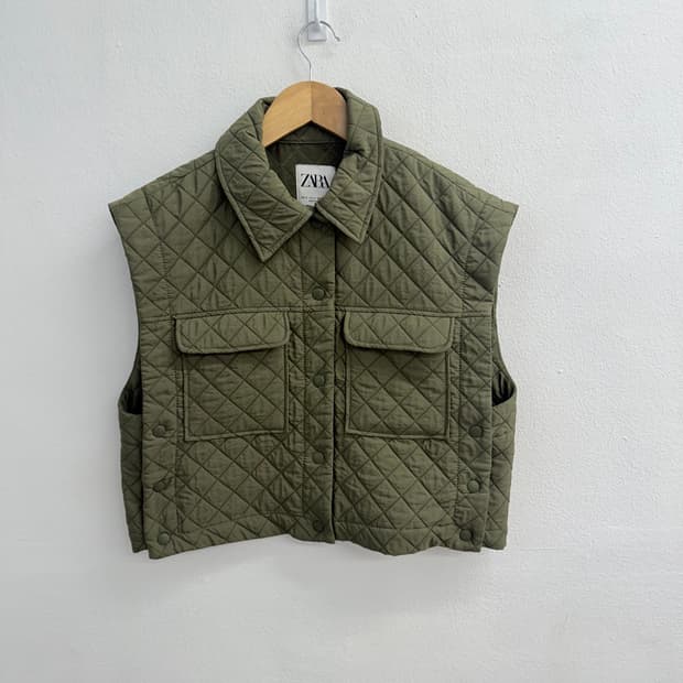Zara 자라 누빔 조끼 올리브 퀄팅 조끼 S