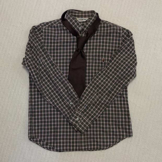 베이프 브라운 체크 셔츠