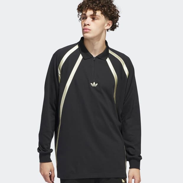 아디다스 오리지널 럭비 폴로 반집업 긴팔티 셔츠 블랙 2XL