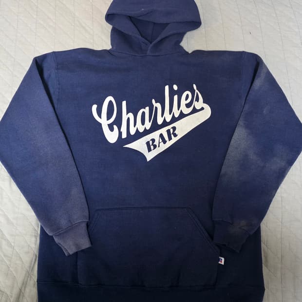 [XL] 80s 러셀 애슬레틱 썬페이드 트래쉬드 네이비 후드티