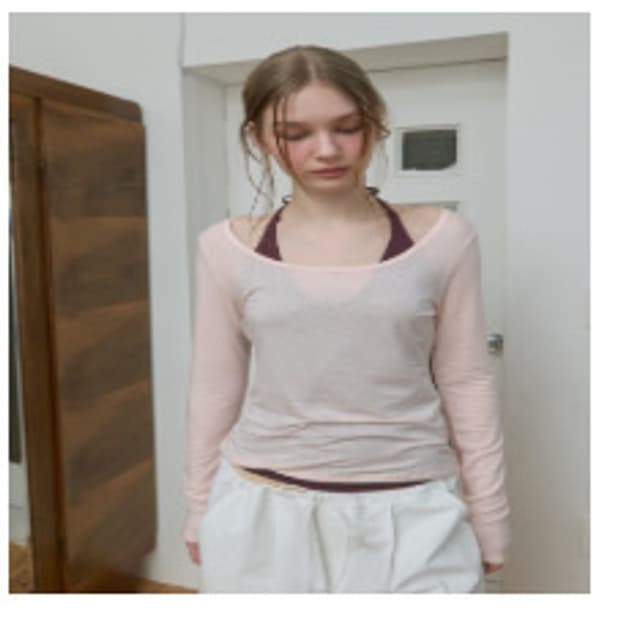 파이시스 Halter Neck Layered Sheer Top_Pink