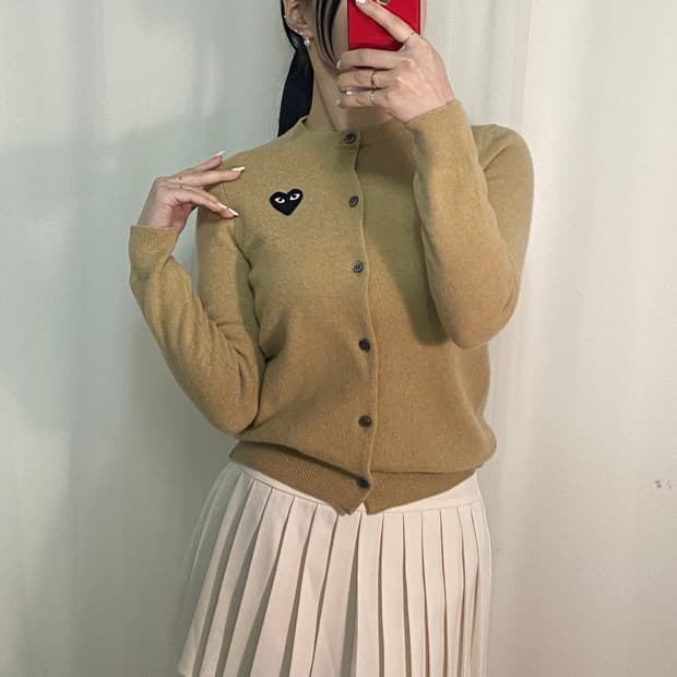 꼼데가르송 샌드베이지 블랙와펜 가디건 