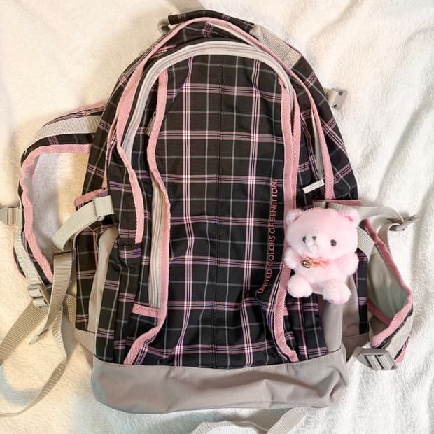하루할인 benetton 일본 빈티지 블랙 체크 백팩 가방 모리걸 도트