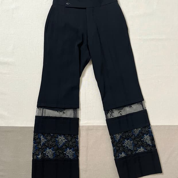 꼼데가르송 01aw beyond taboo 플로럴 시스루패널 팬츠 
