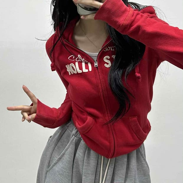 홀리스터 y2k 여리핏 레드 걸즈 후드집업 희귀져지(S)