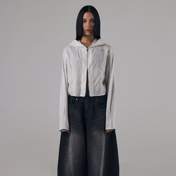 트리밍버드 Silky Wrinkled Hood Shirt [White]