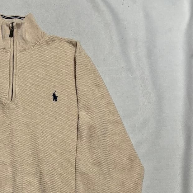 XXL 폴로랄프로렌 네이비 포니 아이보리 반집업 니트