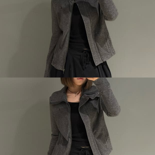 charcoal high-neck detail zip-up