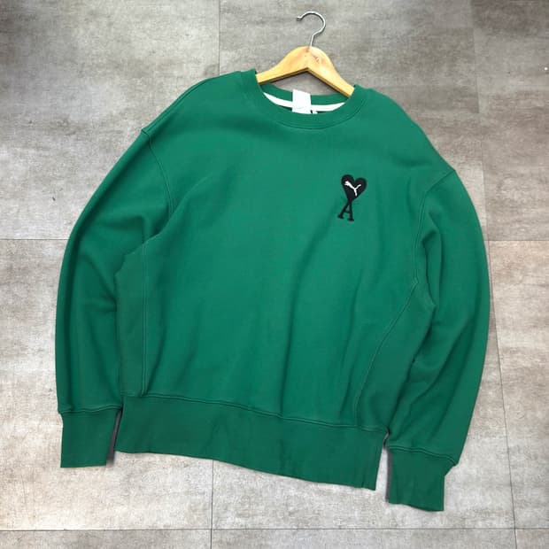PUMA × AMI Heart Logo Green Sweatshirt