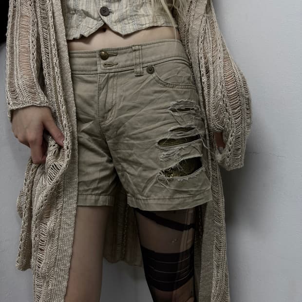 Gold Detail Damaged Y2K Short Pants