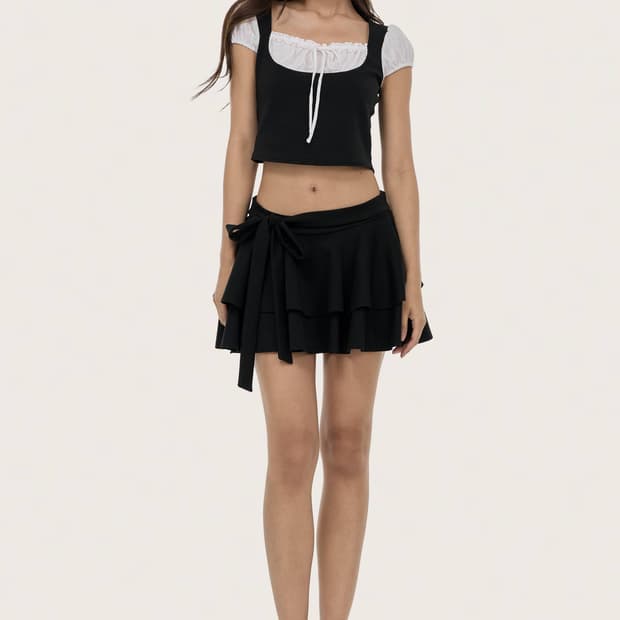 클리시어 로맨스 보우 스커트 블랙