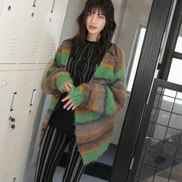 퍼버즈 스트라이프 모헤어 가디건