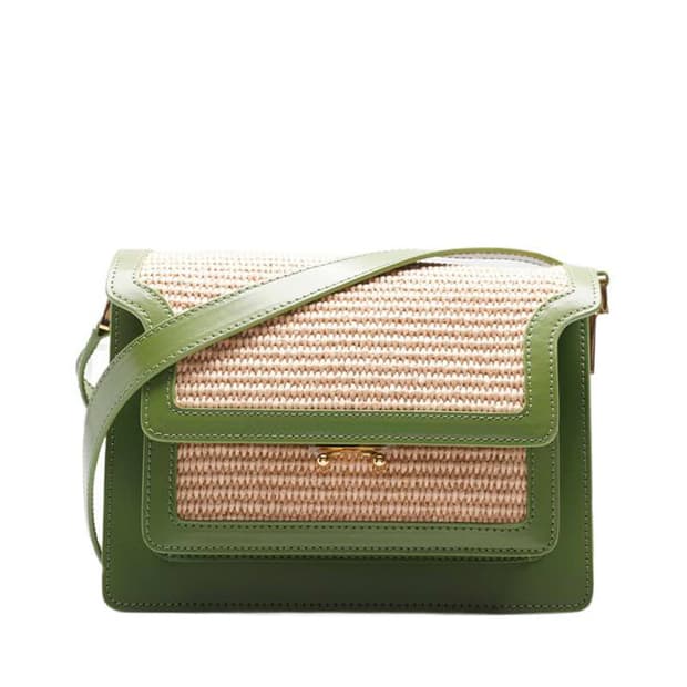 (새상품) 마르니 그린 & 베이지 라피아 트렁크 미듐 여성 크로스백