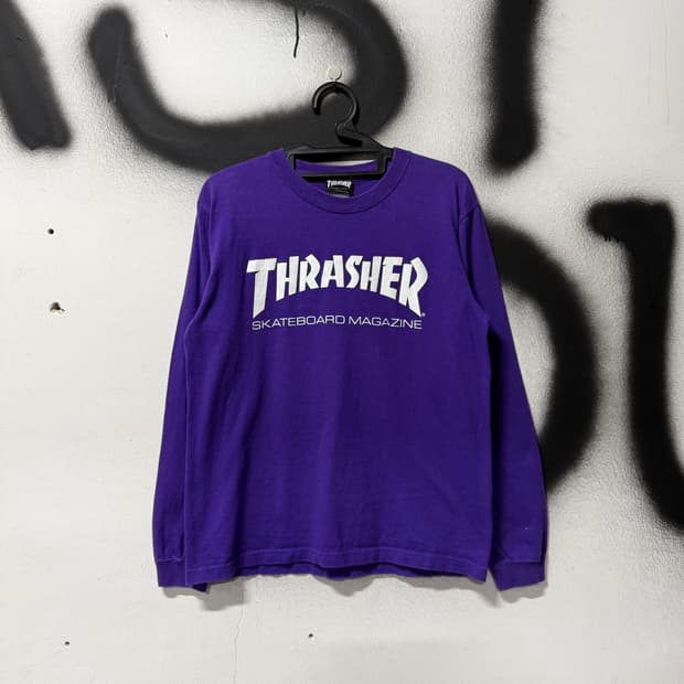 트래셔 빅 프린팅 롱 슬리브 티셔츠 퍼플