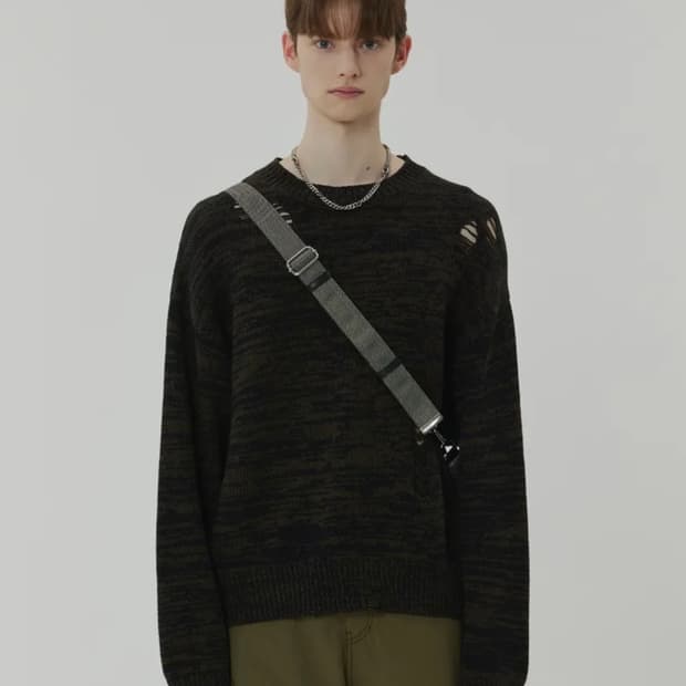 메종미네드 니트 PARALLEL RUIN KNIT KHAKI