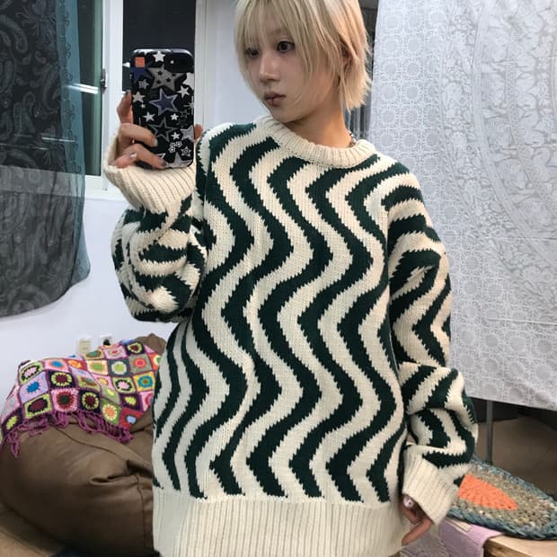 Saturday of us STU 패턴 니트 