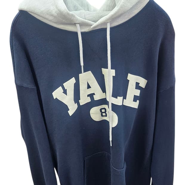 
빈티지 YALE 로고 후드티 _네이비 × 그레이 배색

