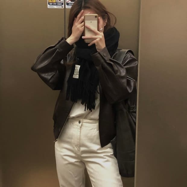 아카이브제이투유 레더 블루종 자켓 브라운