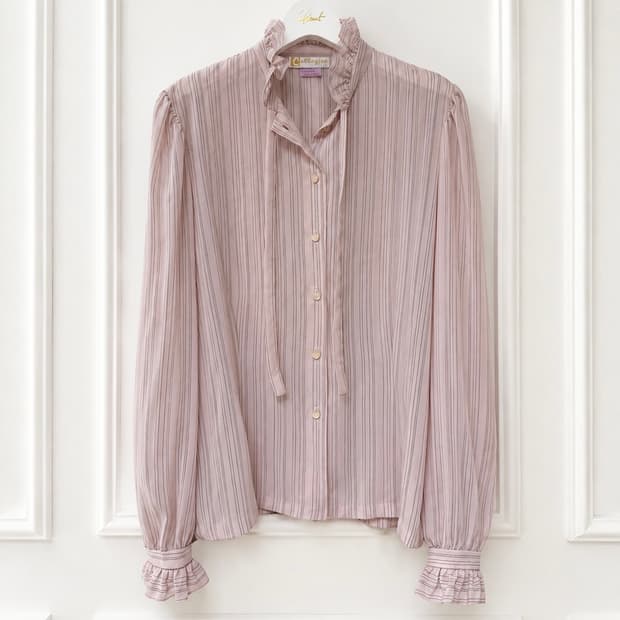 Oree 오르에 미국 빈티지 스트라이프 프릴 블라우스 vintage bl