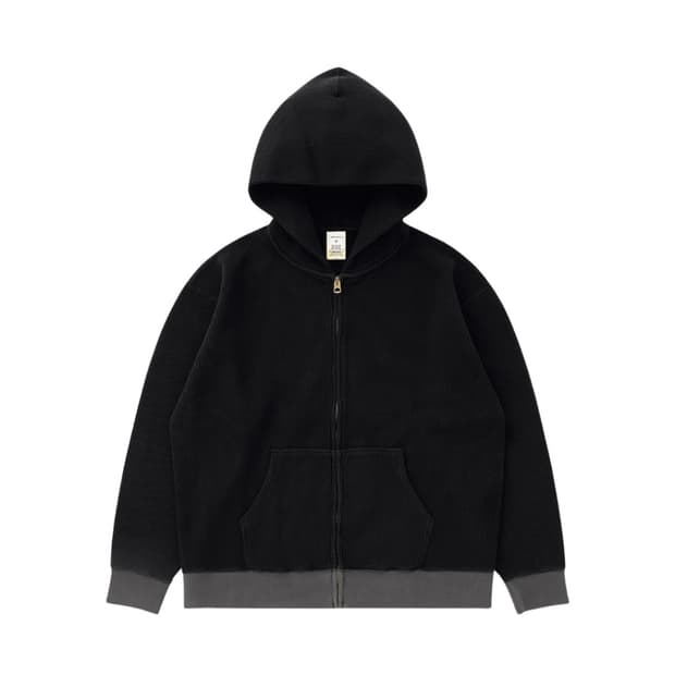 [L] 카키스 와플 후드집업 후드 블랙