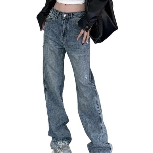 워싱 스트레이트 데님진 