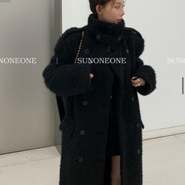 파리지앵바이브 하이넥 더블 부클 롱코트 프리지아님 착용