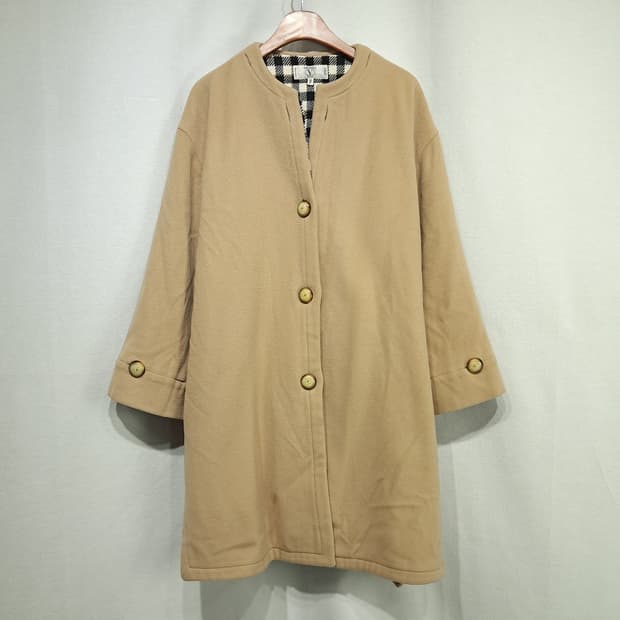 CN828W L 발렌티노 Miss V 카멜 노카라 울 오버핏 코트