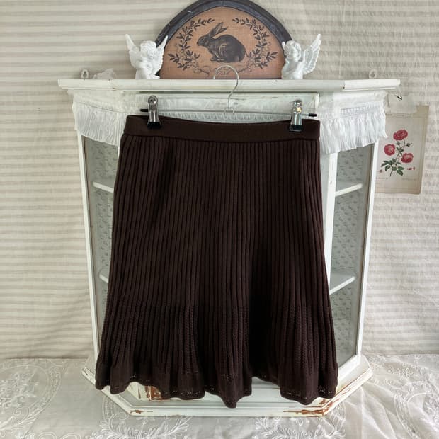 빈티지 브라운 니트 플리츠 스커트