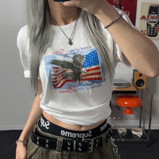 USA 빈티지 아메리칸 이글 화이트 반팔 티셔츠 