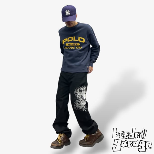 잉어 자수 블랙 팬츠