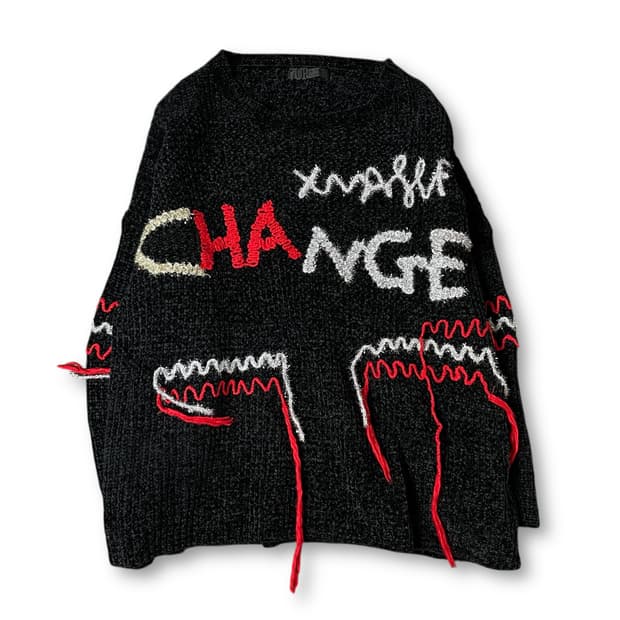  빈티지 블랙 레드 실버글리터 포인트 긴팔 니트 