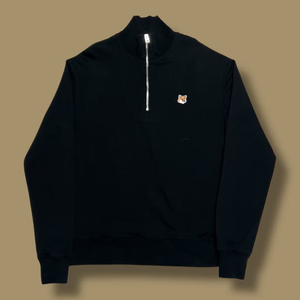 Maison Kitsune 폭스헤드 블랙 하프집업 긴팔티셔츠