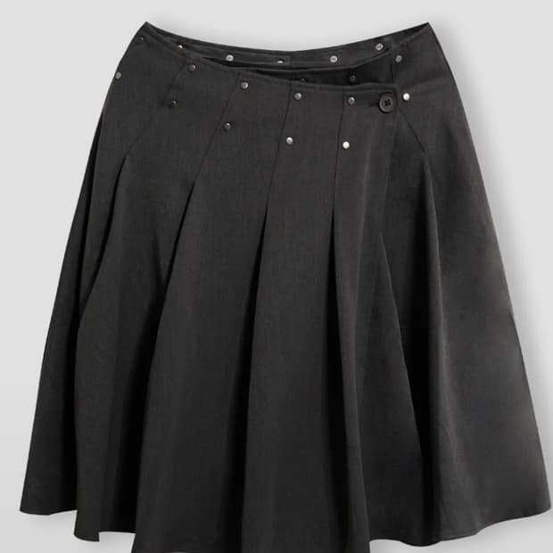 Chicks 원드랍 레이어드 스커트 차콜