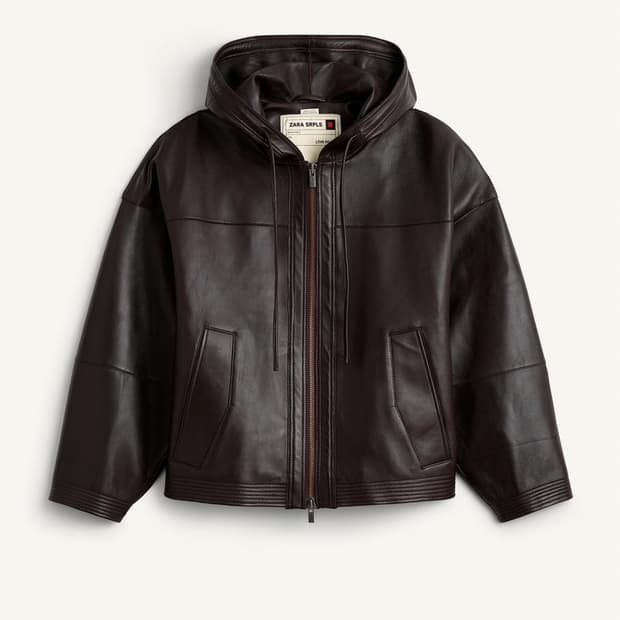자라 SRPLS 후드 레더 가죽 자켓 다크 브라운 L-XL