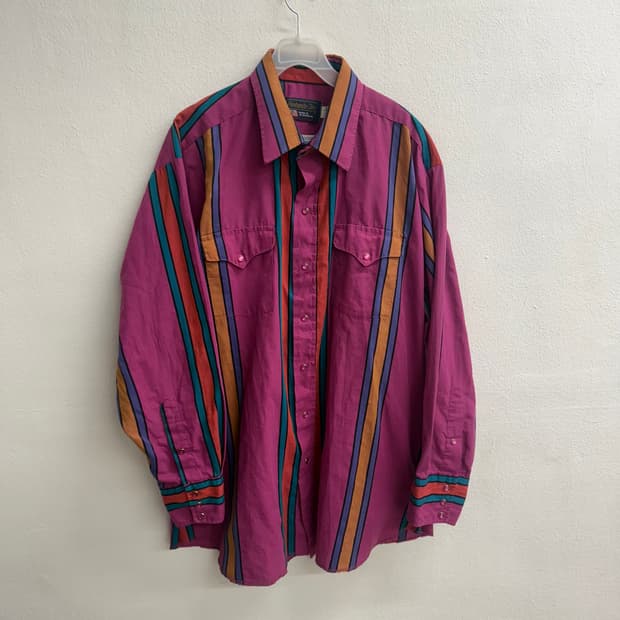 USA 미국 빈티지 팬핸들슬림 멀티컬러 웨스턴 셔츠 (34)