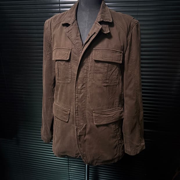 MACCHIO 골덴 코듀로이 브라운 갈색 유틸리티 포켓 워크 블레이져 M