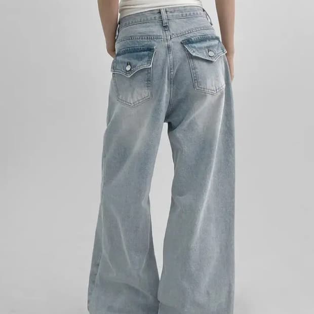 다크블루색상 블랙업 나타스 백포켓 와이드 데님팬츠