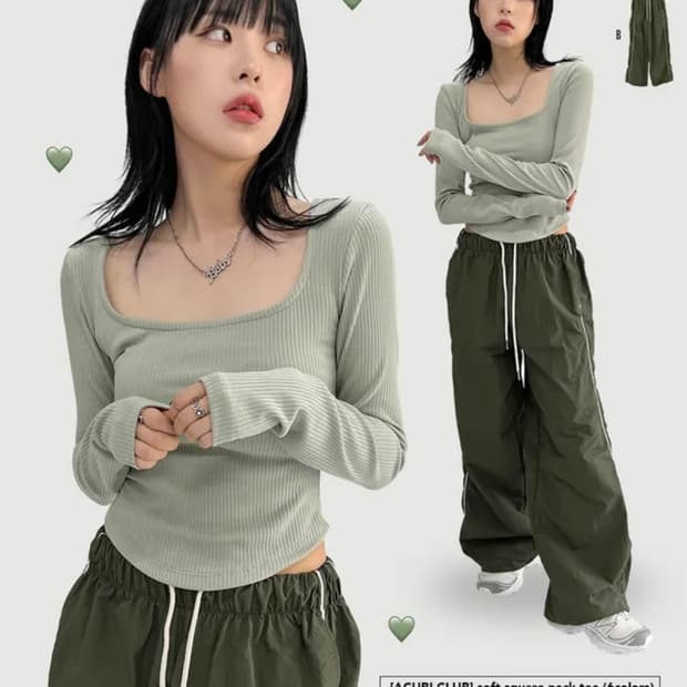 아쿠비클럽 소프트 스퀘어넥 티 _ 카키