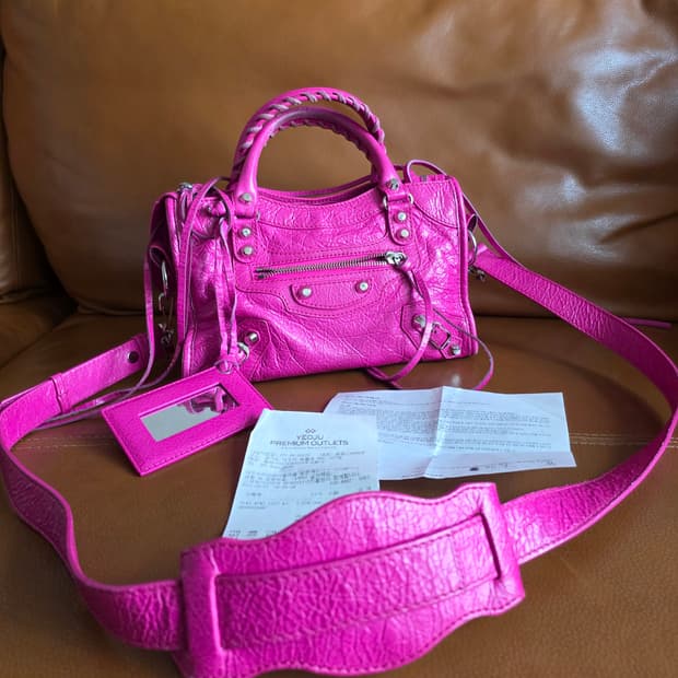 정품 발렌시아가 모터백 르시티백 시티백 미니 푸시아핑크