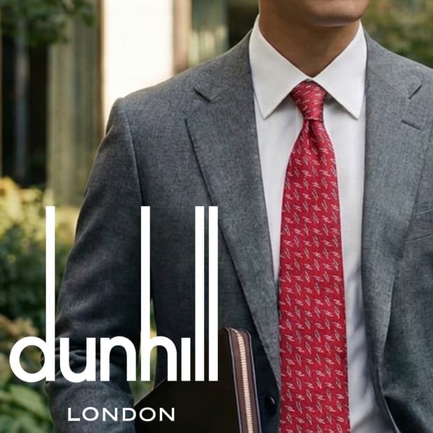 던힐 실크 레드 기하 패턴 넥타이 9.7cm A등급 K2501