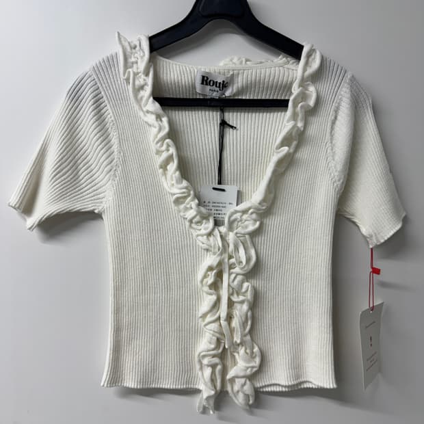 루즈 후즈 Rouje 프릴 니트 가디건 화이트 38 (새상품)