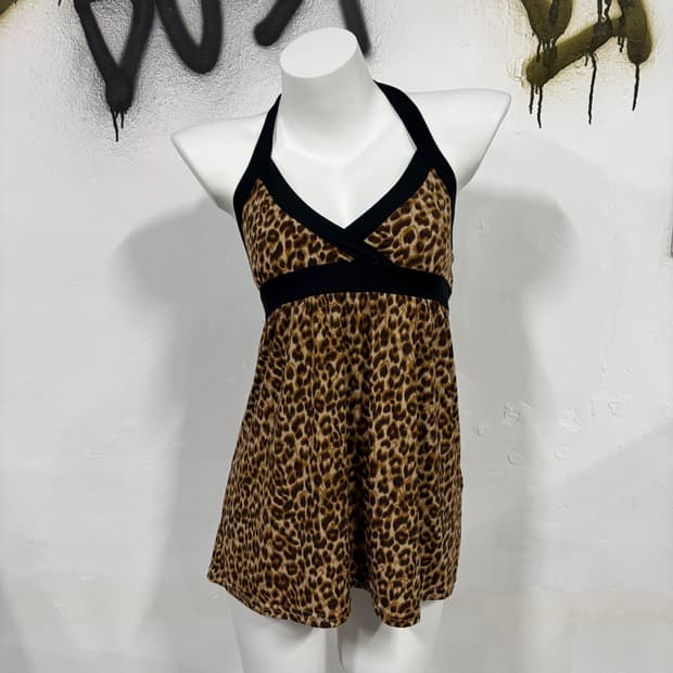 VTG 빈티지 갸루 레오파드 홀터넥 슬리브리스