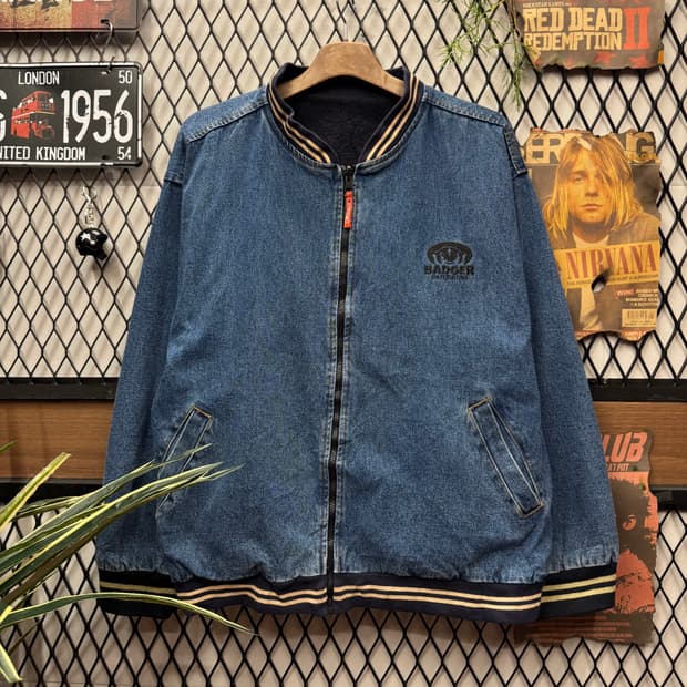 00s USA VINTAGE 데님 바시티 자켓 후면 빅로고 포인트 중청