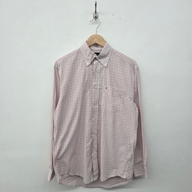 타미힐피거 핑크 체크 긴팔 셔츠 남s