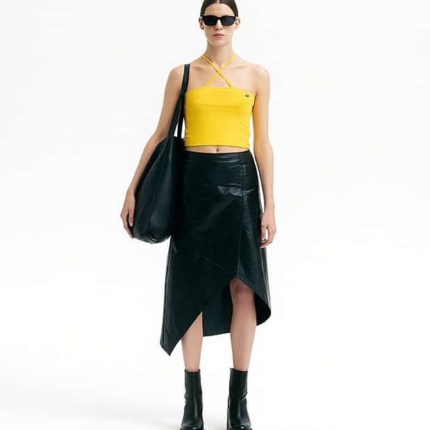 Fendi Yellow Cotton Logo Crop Halter Top