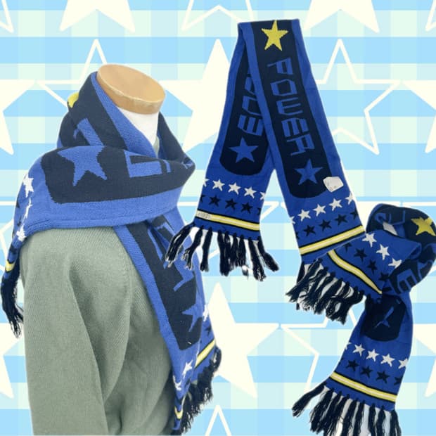 POWER 빈티지 블루 스타 테슬 머플러 목도리 겨울 스트릿 올드스쿨