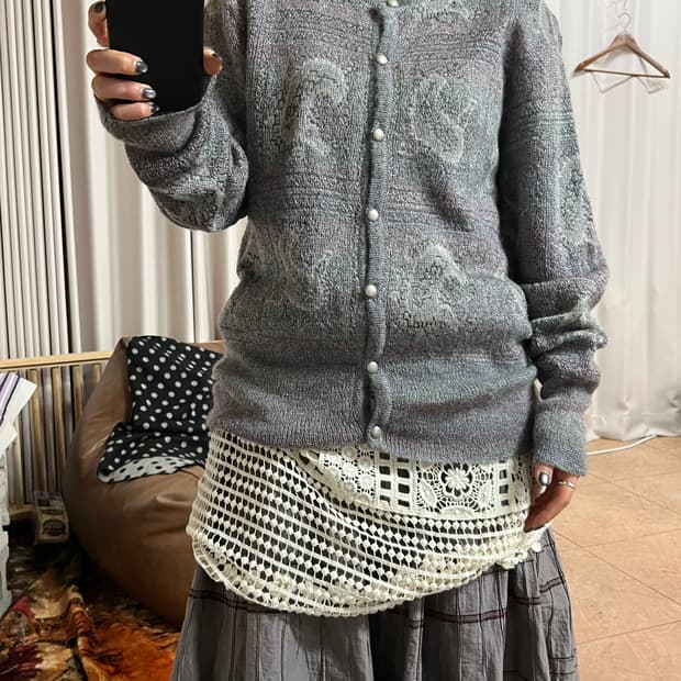 빈티지 여성 패턴 니트 가디건 